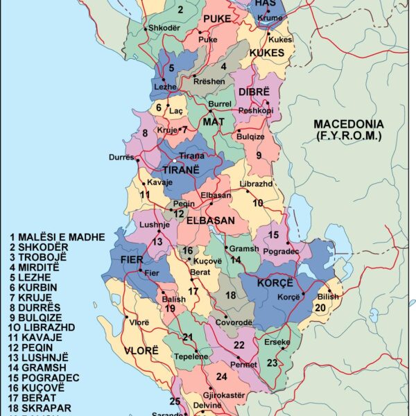 albania mapa politico vectorial digital