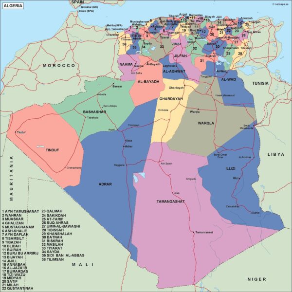 algeria mapa politico vectorial digital