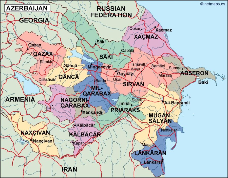 azerbaijan mapa politico vectorial digital