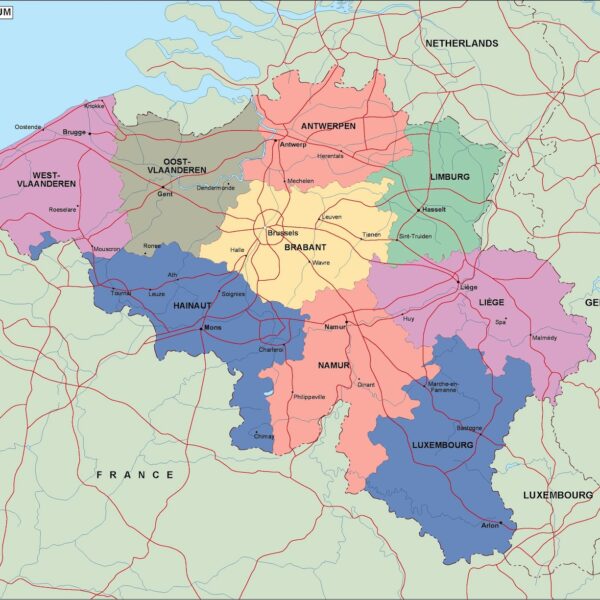 Bélgica mapa politico vectorial digital