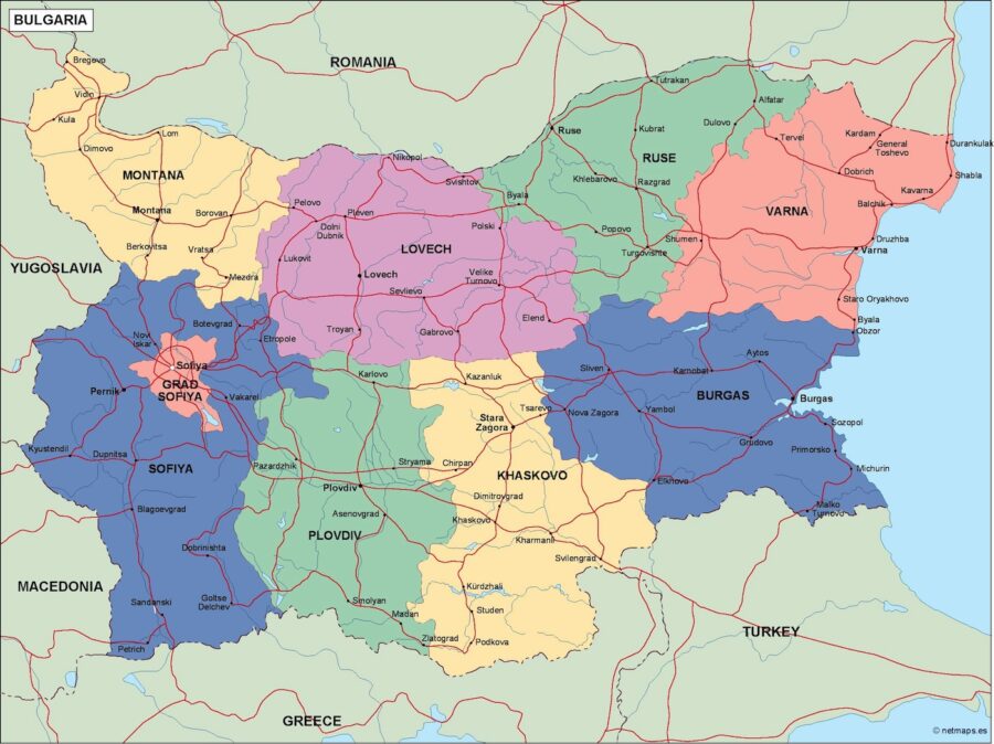 bulgaria mapa politico vectorial digital