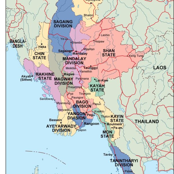 burma mapa politico vectorial digital