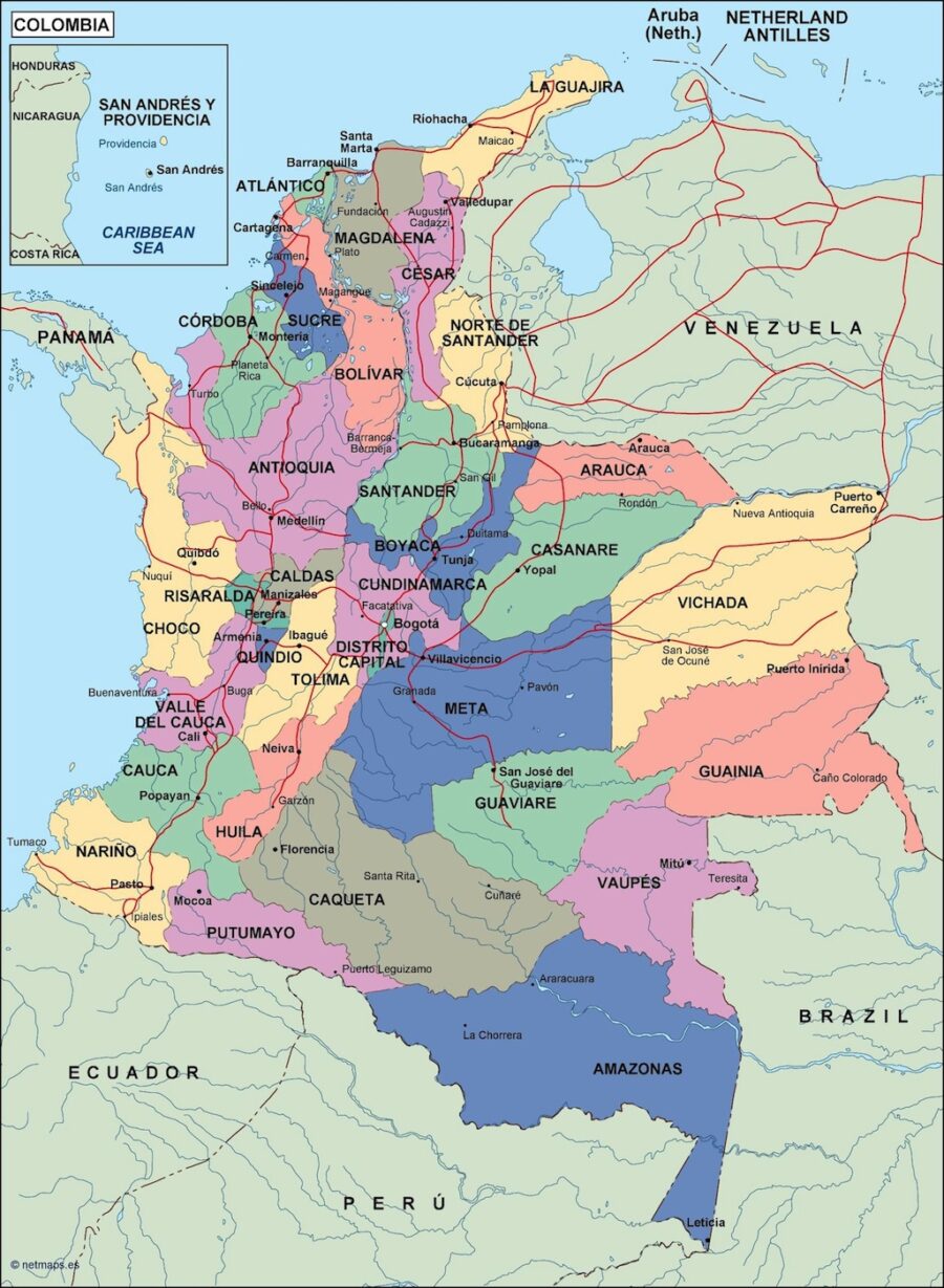 colombia mapa politico vectorial digital