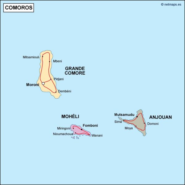 comoros mapa politico vectorial digital