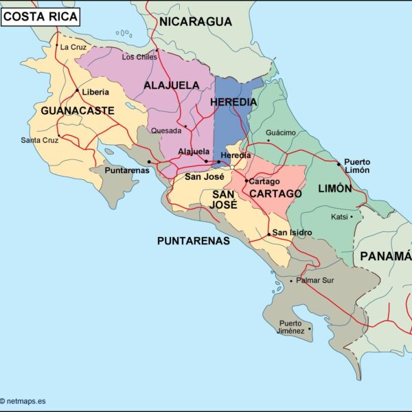 costa rica mapa politico vectorial digital