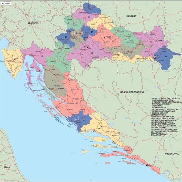 Croacia mapa politico vectorial digital