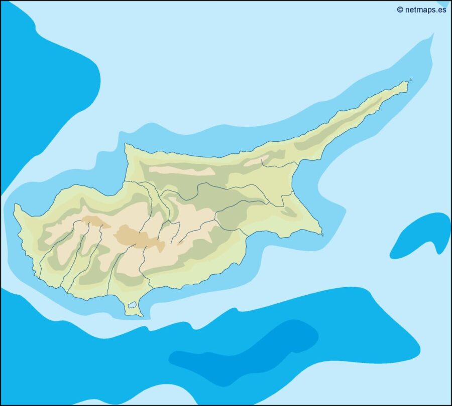 Chipre illustrator mapa físico digital