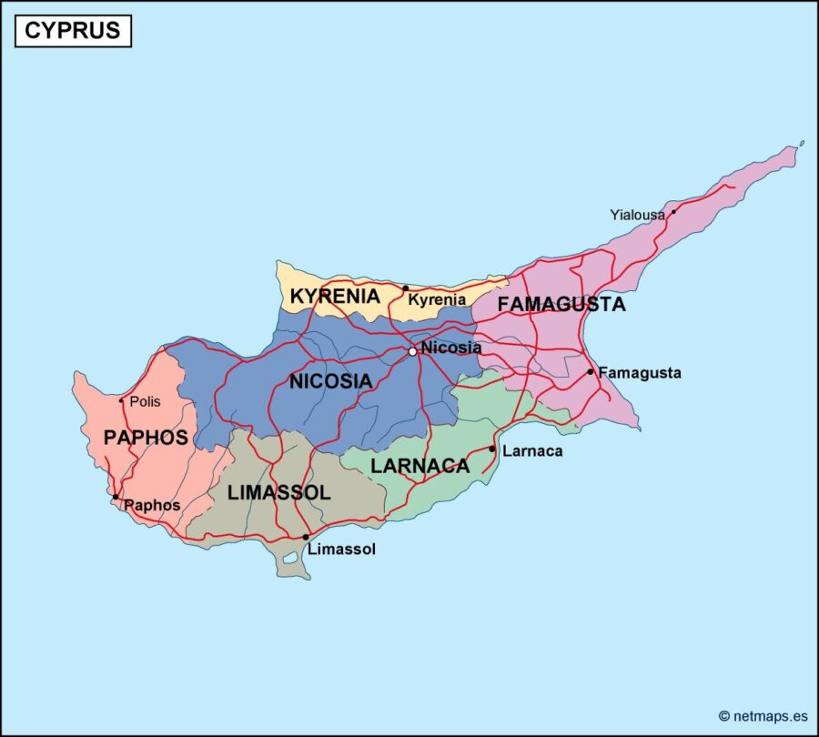 Chipre mapa politico vectorial digital