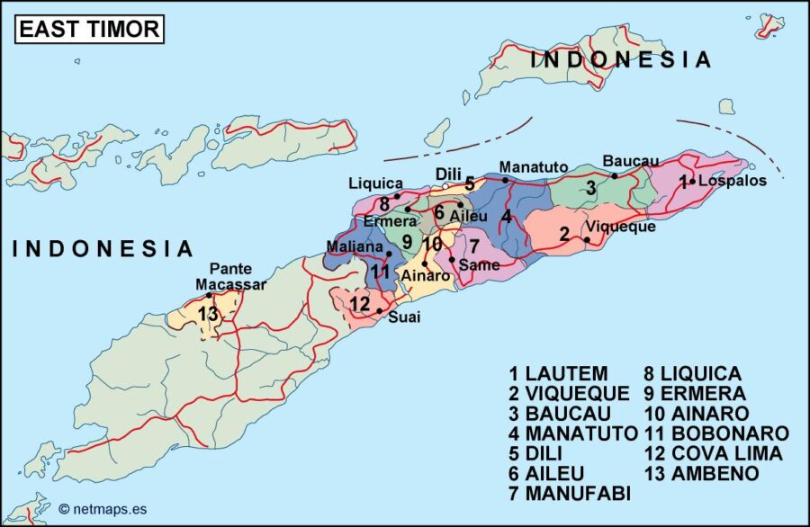east timor mapa politico vectorial digital