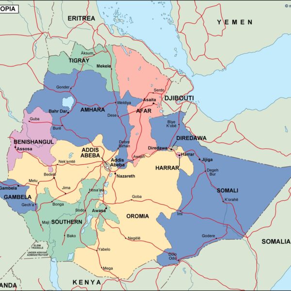 ethiopia mapa politico vectorial digital