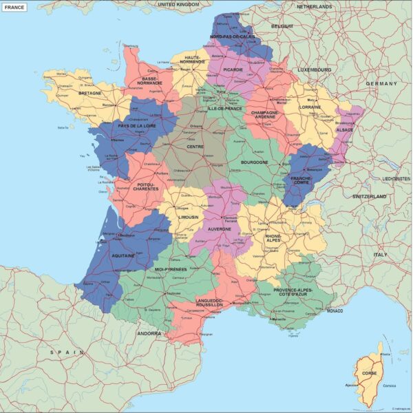 Francia mapa politico vectorial digital