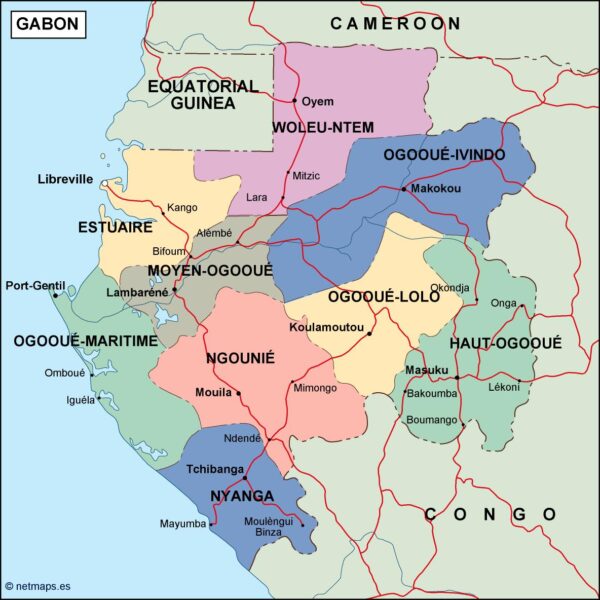 gabon mapa politico vectorial digital