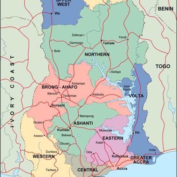ghana mapa politico vectorial digital
