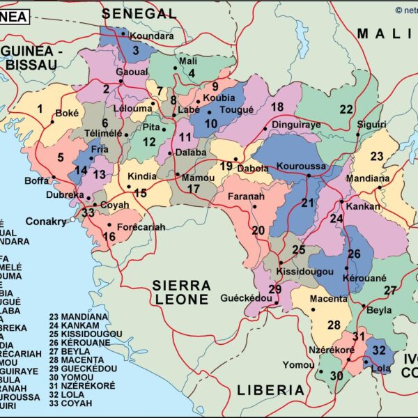 guinea mapa politico vectorial digital