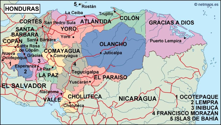 honduras mapa politico vectorial digital