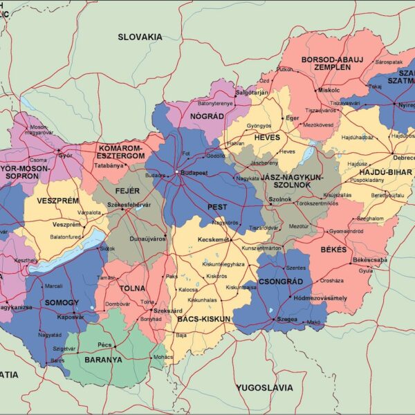Hungría mapa politico vectorial digital
