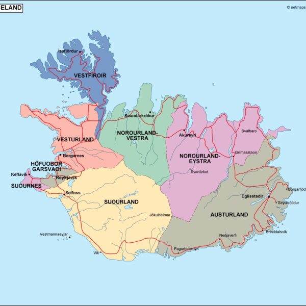 Islandia mapa politico vectorial digital