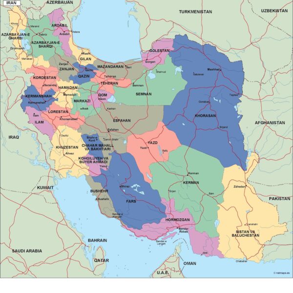 iran mapa politico vectorial digital