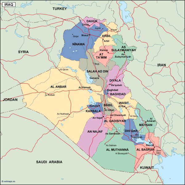 iraq mapa politico vectorial digital