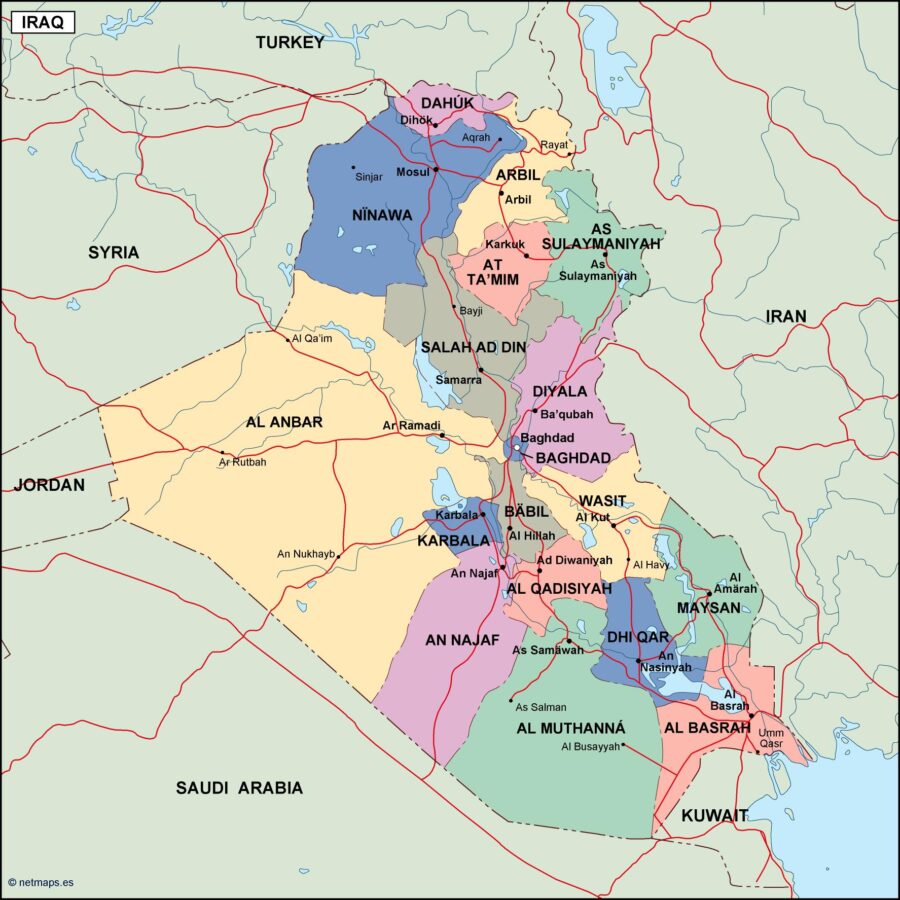 iraq mapa politico vectorial digital