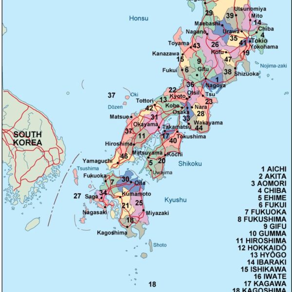 Japón mapa politico vectorial digital
