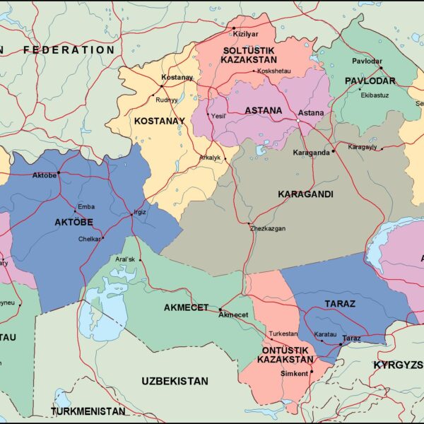 kazajstan mapa politico vectorial digital
