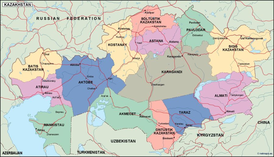 kazajstan mapa politico vectorial digital