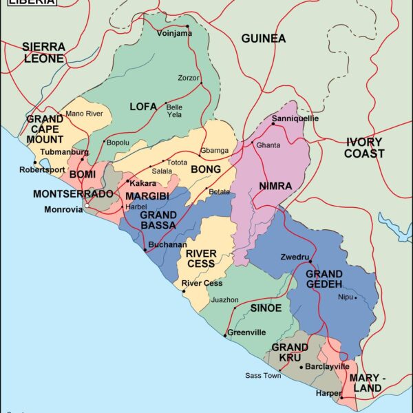 liberia mapa politico vectorial digital