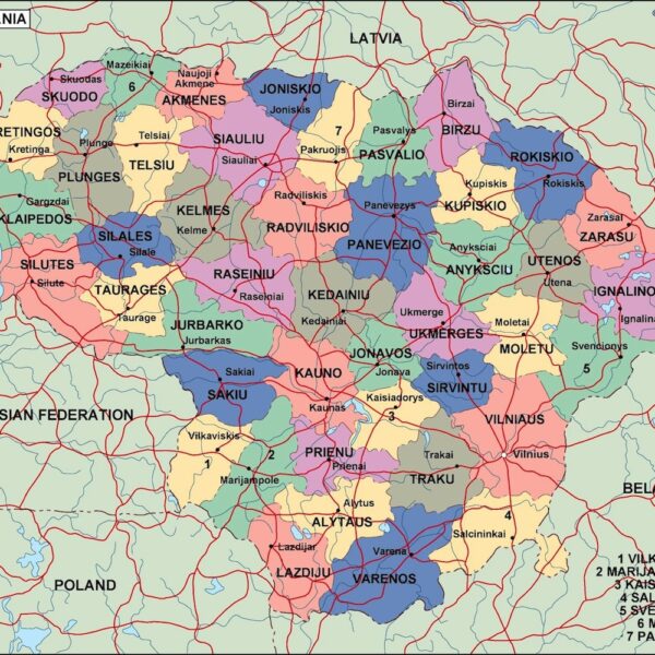 lithuania mapa politico vectorial digital