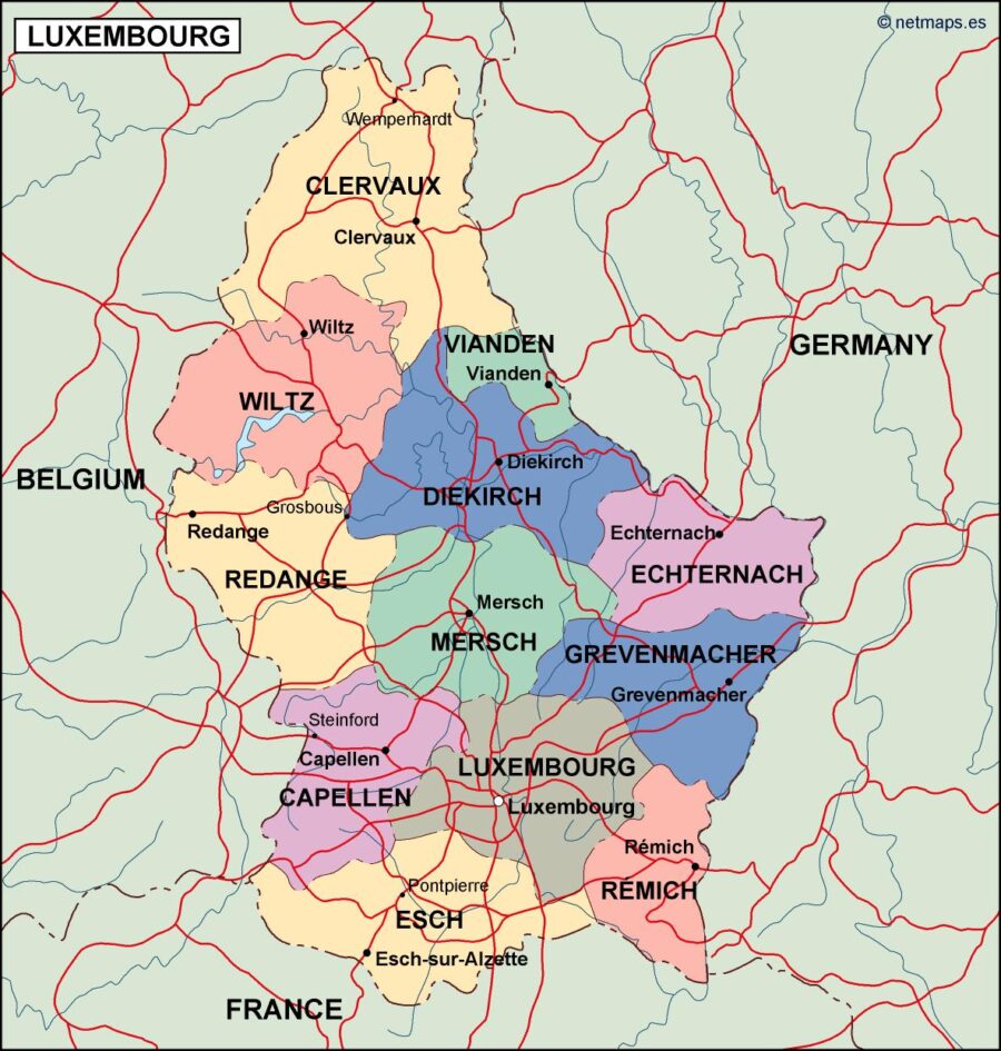 luxembourg mapa politico vectorial digital
