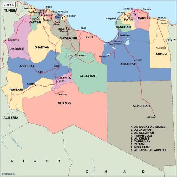 libya mapa politico vectorial digital
