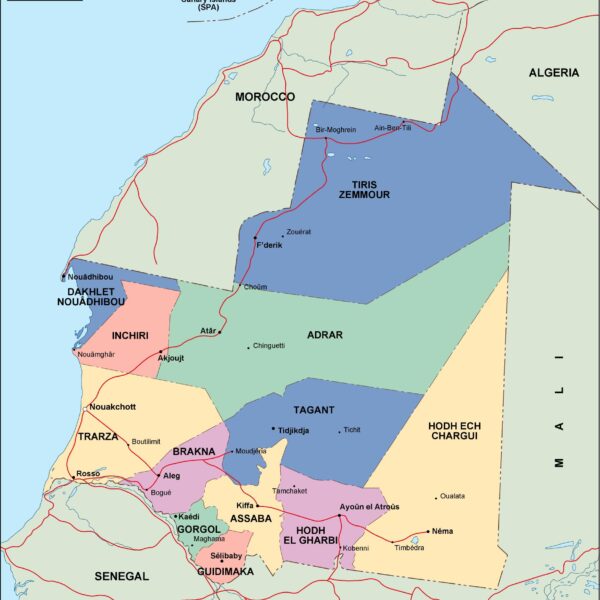 mauritania mapa politico vectorial digital