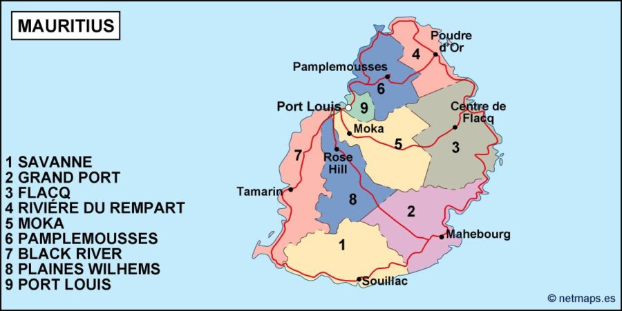 mauritius mapa politico vectorial digital