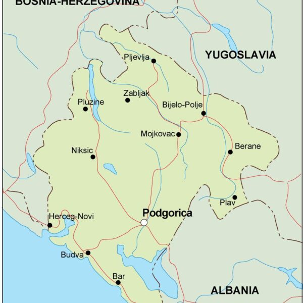 montenegro mapa politico vectorial digital