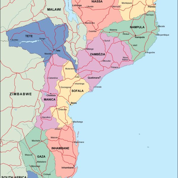 mozambique mapa politico vectorial digital