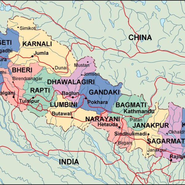 nepal mapa politico vectorial digital