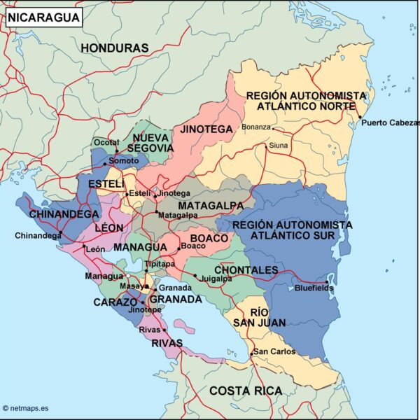 nicaragua mapa politico vectorial digital