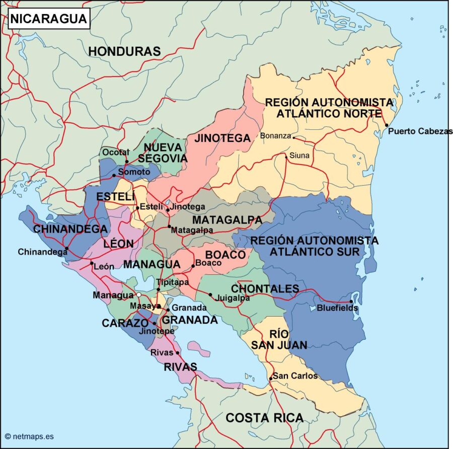 nicaragua mapa politico vectorial digital