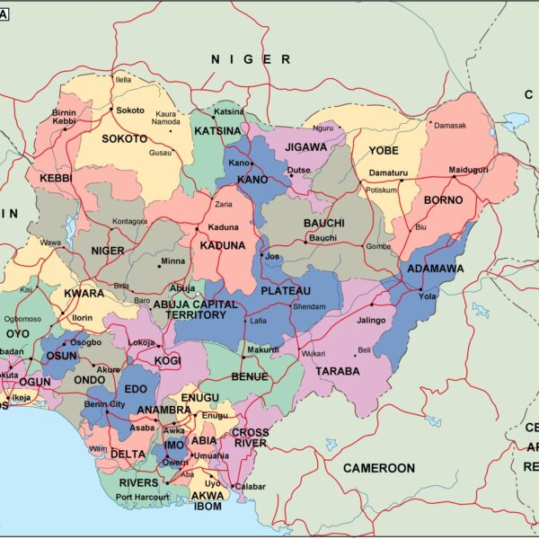 nigeria mapa politico vectorial digital