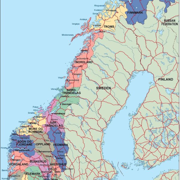 Noruega mapa politico vectorial digital