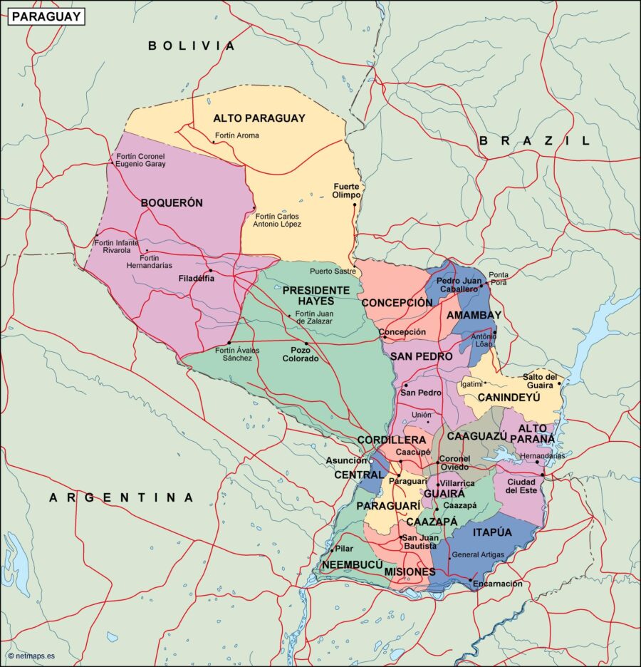 paraguay mapa politico vectorial digital