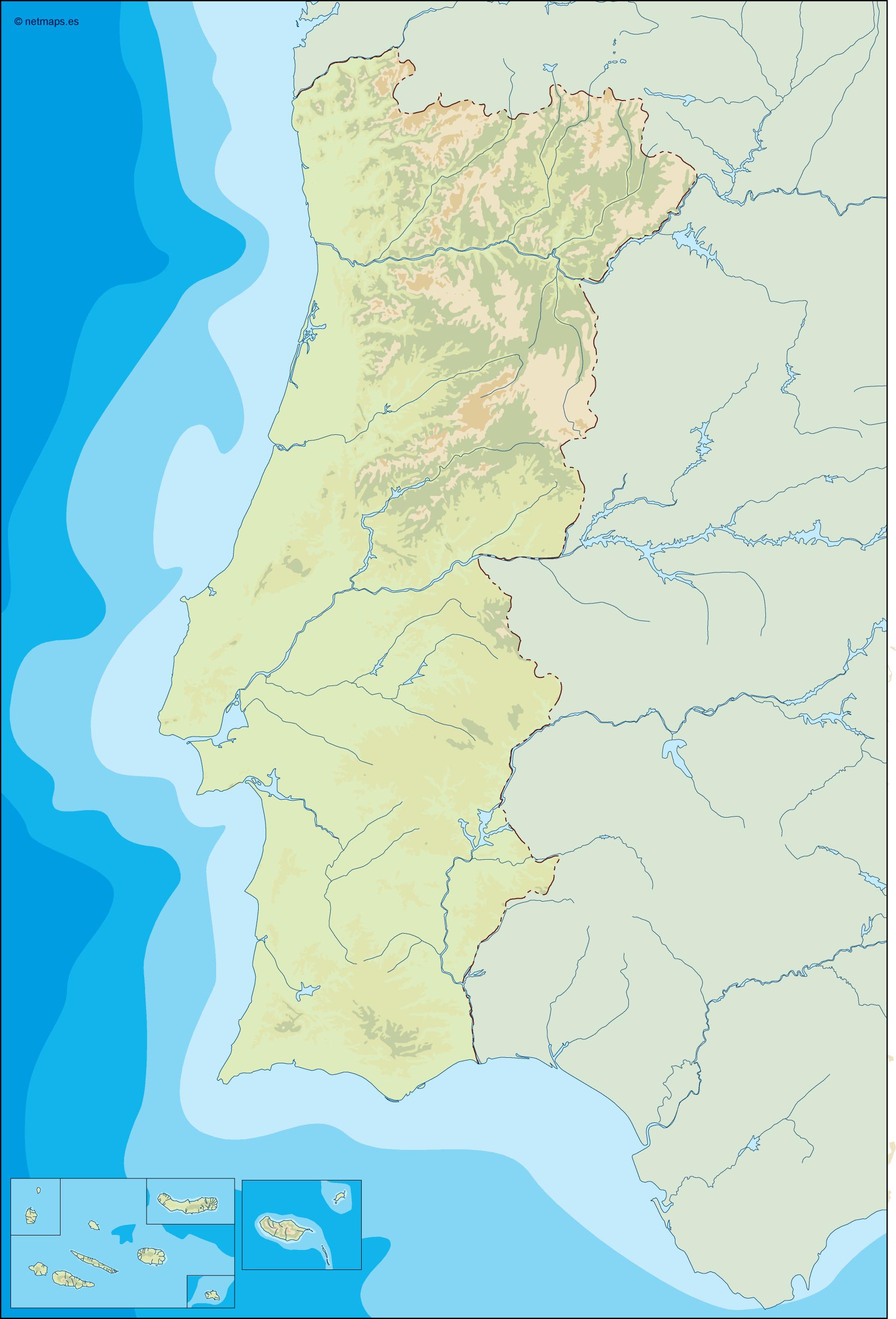 Mapa Físico Detalhado Portugal Com Rotulagem. Ilustração do Vetor