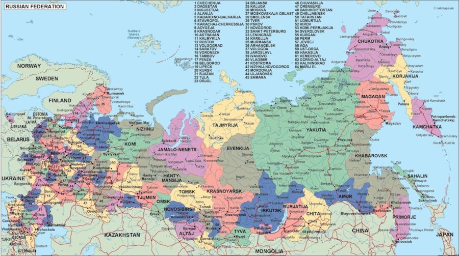 Rusia mapa politico vectorial digital