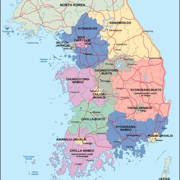 Corea del Sur mapa politico vectorial digital