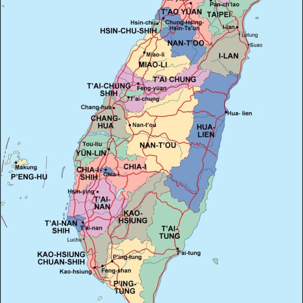 taiwan mapa politico vectorial digital
