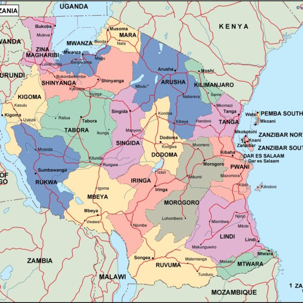 tanzania mapa politico vectorial digital