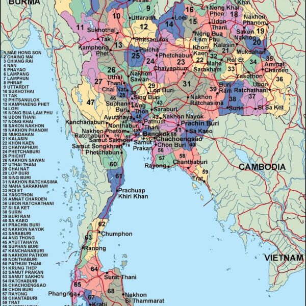 thailand mapa politico vectorial digital