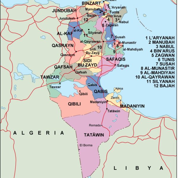 tunisia mapa politico vectorial digital