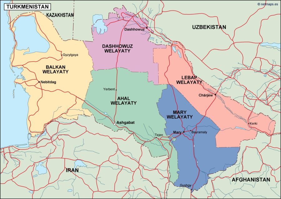 turkmenistan mapa politico vectorial digital