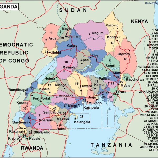 uganda mapa politico vectorial digital